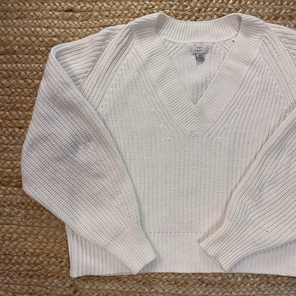 A New Day White Cotton V-Neck Sweater